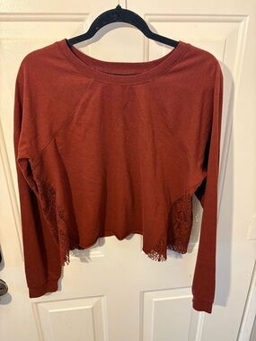 Shyanne Rust Lace-Hem Long Sleeve Sweatshirt